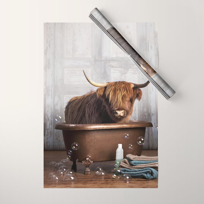 Highland Cow in the Tub Wrapping Paper Gallery Image 1