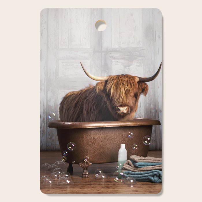 Highland Cow in the Tub Cutting Board Gallery Image 1