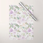 Lavender pastel green white watercolor floral pattern Wrapping Paper Gallery Image 1