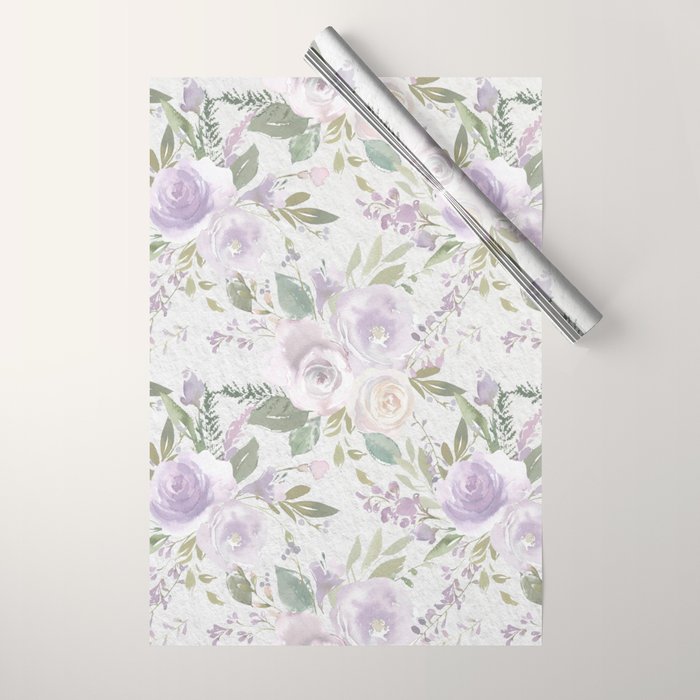 Lavender pastel green white watercolor floral pattern Wrapping Paper Gallery Image 1