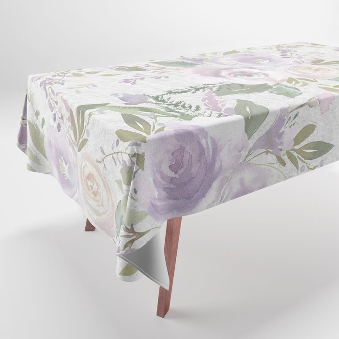 Lavender pastel green white watercolor floral pattern Tablecloth Gallery Image 1