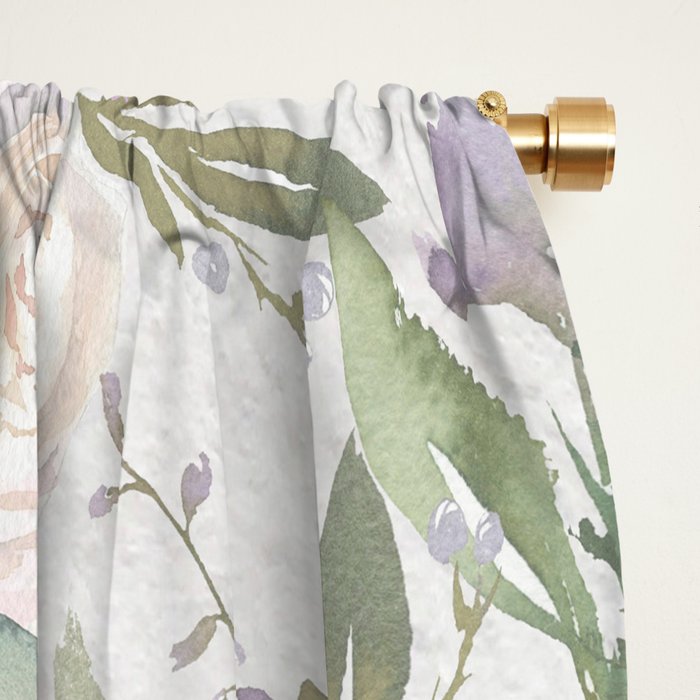 Lavender pastel green white watercolor floral pattern Window Curtain Gallery Image 2