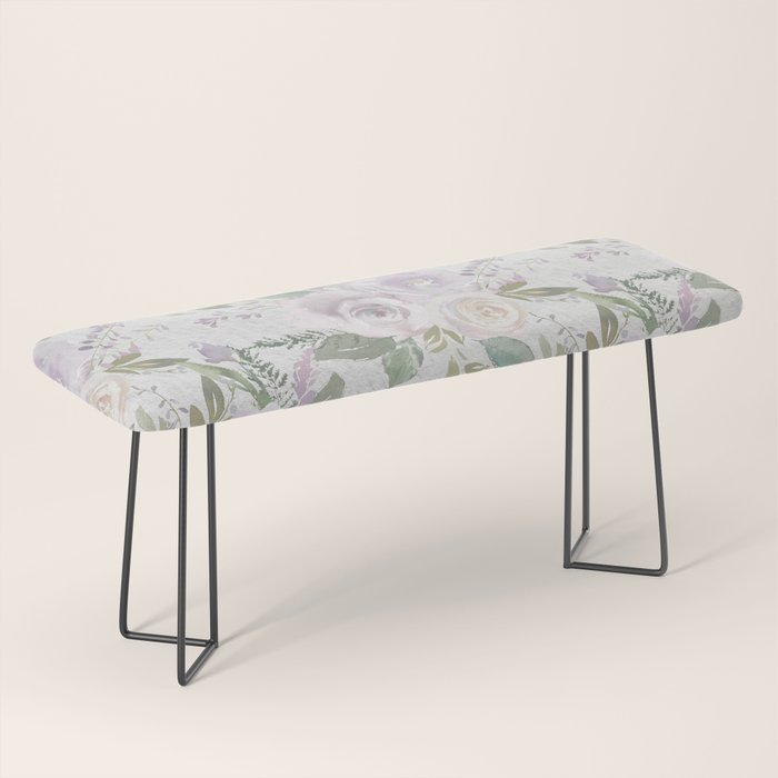 Lavender pastel green white watercolor floral pattern Bench Gallery Image 1