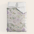 Lavender pastel green white watercolor floral pattern Duvet Cover Gallery Image 6