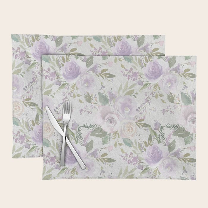 Lavender pastel green white watercolor floral pattern Placemat Gallery Image 1