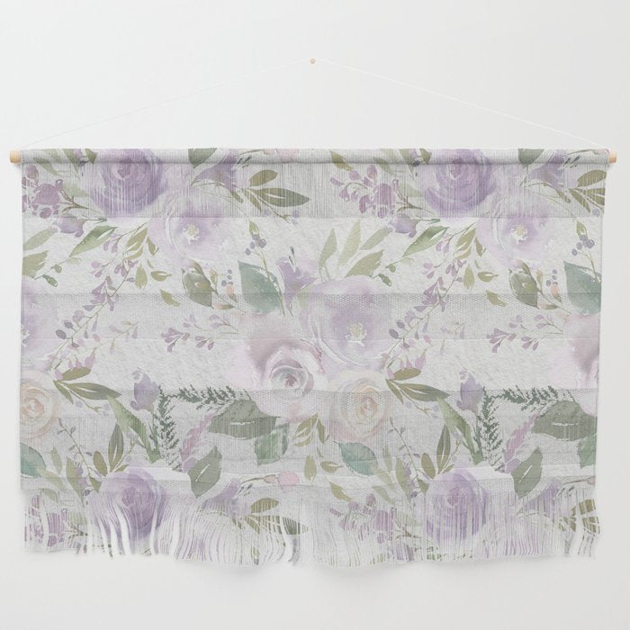 Lavender pastel green white watercolor floral pattern Wall Hanging Gallery Image 1