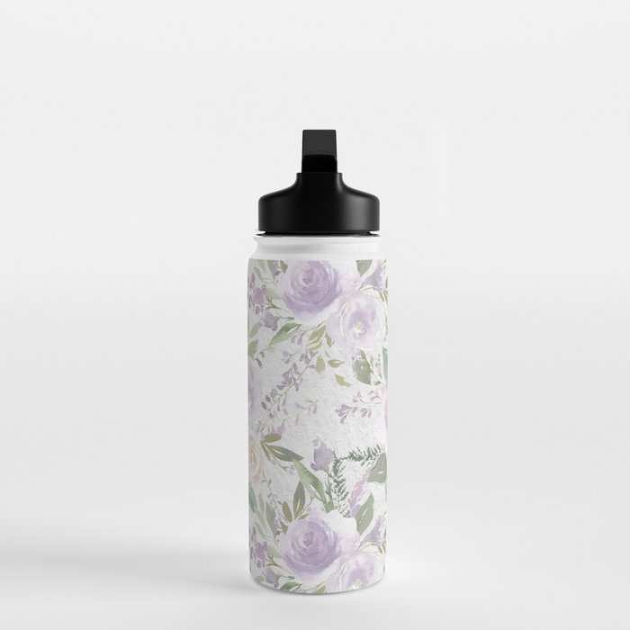 Lavender pastel green white watercolor floral pattern Water Bottle Gallery Image 3