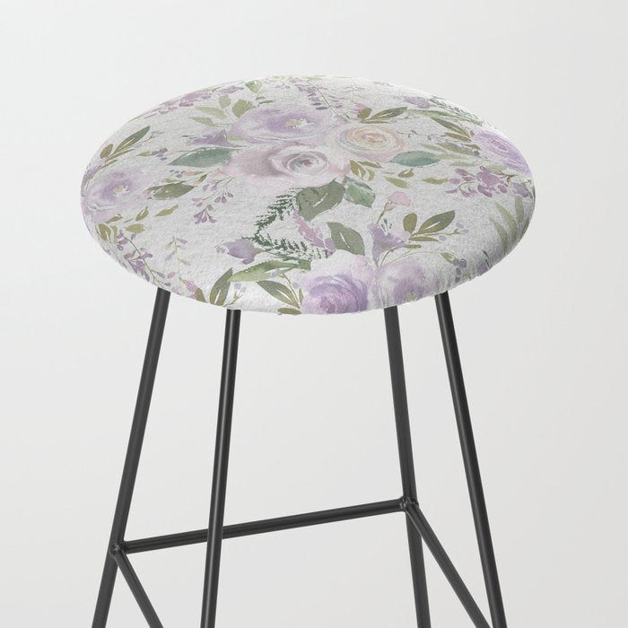 Lavender pastel green white watercolor floral pattern Stool Gallery Image 2
