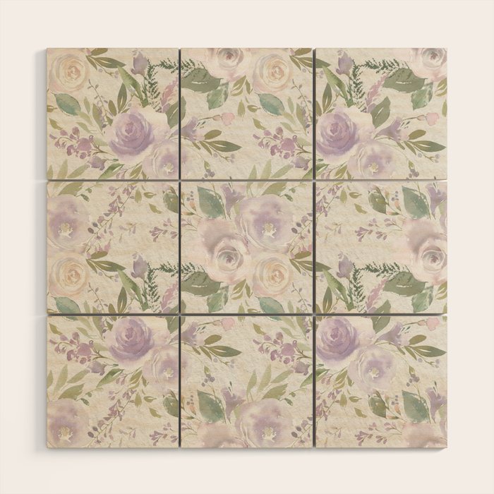 Lavender pastel green white watercolor floral pattern Wood Wall Art Gallery Image 1