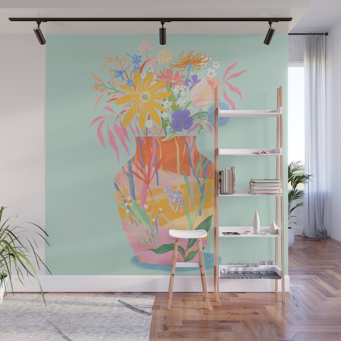 Whimsical Flower Vase Wall Mural Gallery Image 1