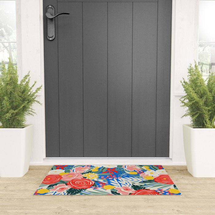 Colorful nature flower art pattern Welcome Mat Gallery Image 3