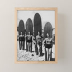 Woman Surfers, Black and White Vintage Beach Art Mini Art Print Gallery Image 1
