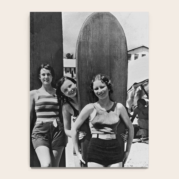 Woman Surfers, Black and White Vintage Beach Art Notebook Gallery Image 4
