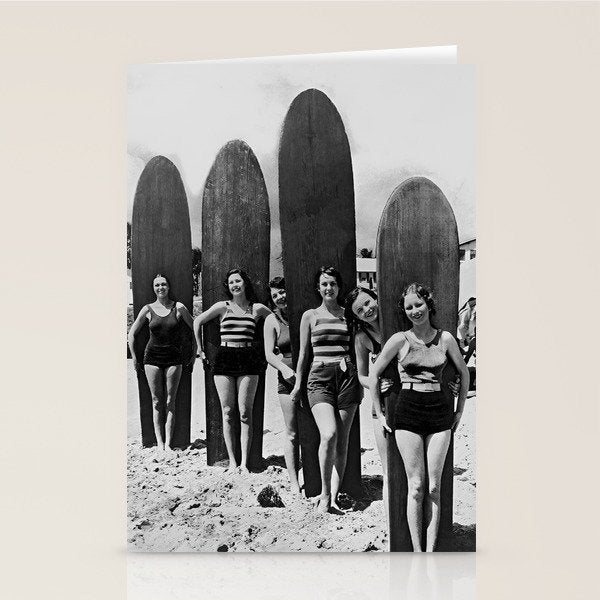 Woman Surfers, Black and White Vintage Beach Art Stationery Card Gallery Image 2