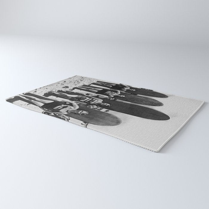 Woman Surfers, Black and White Vintage Beach Art Rug Gallery Image 3