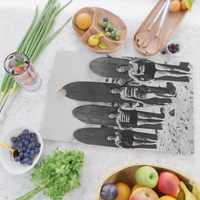 Woman Surfers, Black and White Vintage Beach Art Cutting Board Gallery Image 2