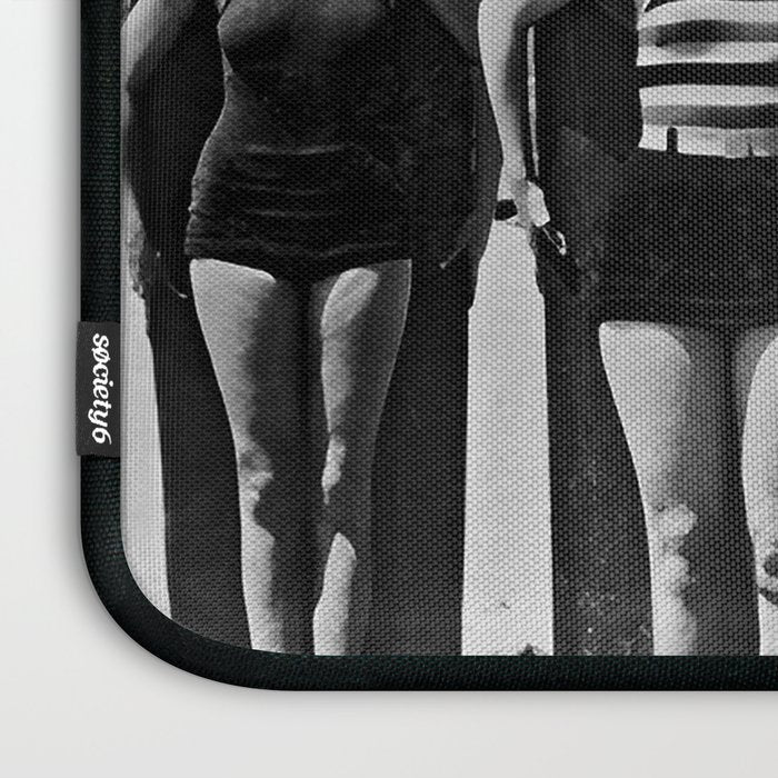 Woman Surfers, Black and White Vintage Beach Art Laptop Sleeve Gallery Image 3