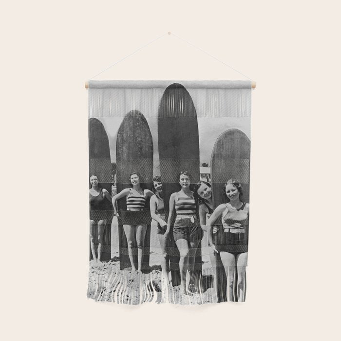 Woman Surfers, Black and White Vintage Beach Art Wall Hanging Gallery Image 1