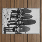 Woman Surfers, Black and White Vintage Beach Art Outdoor Rug Gallery Image 1
