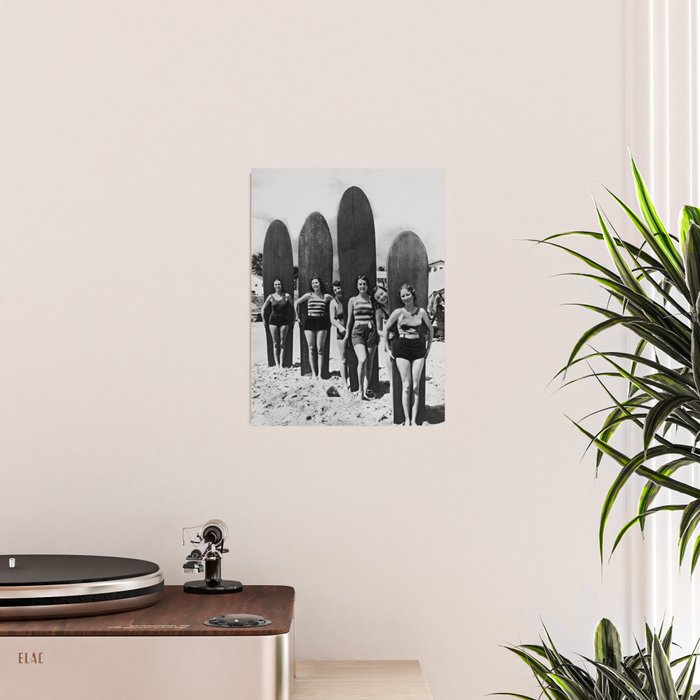 Woman Surfers, Black and White Vintage Beach Art Poster Gallery Image 2