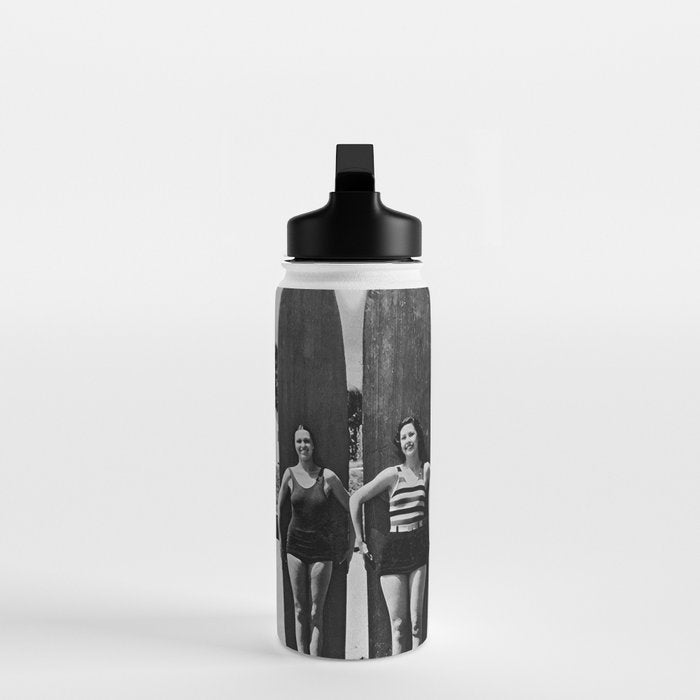 Woman Surfers, Black and White Vintage Beach Art Water Bottle Gallery Image 3