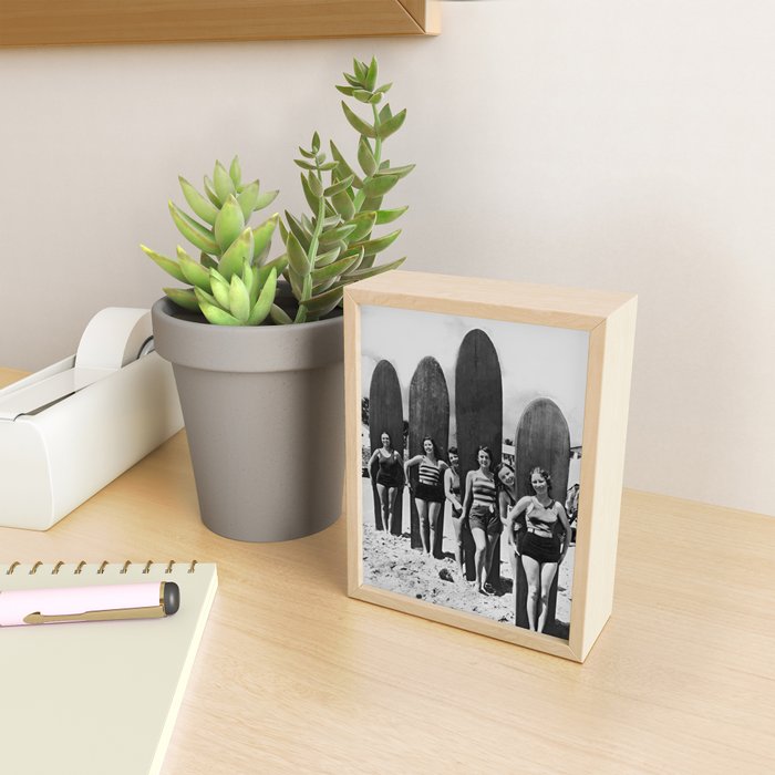 Woman Surfers, Black and White Vintage Beach Art Mini Art Print Gallery Image 2
