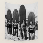 Woman Surfers, Black and White Vintage Beach Art Wall Tapestry Gallery Image 4