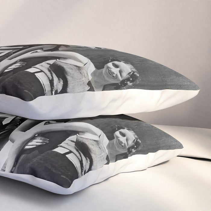 Woman Surfers, Black and White Vintage Beach Art Pillow Sham Gallery Image 3