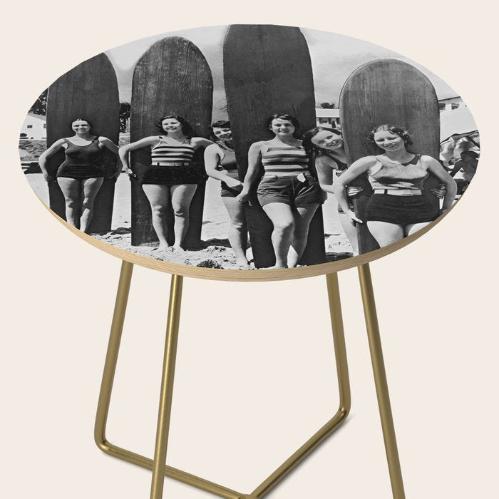 Woman Surfers, Black and White Vintage Beach Art Side Table Gallery Image 2