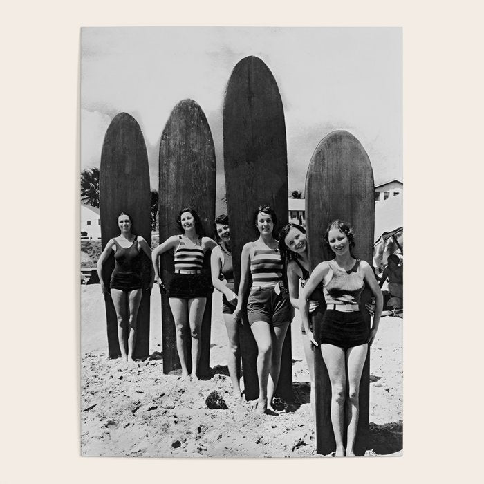 Woman Surfers, Black and White Vintage Beach Art Poster Gallery Image 4