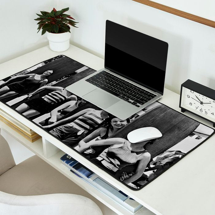 Woman Surfers, Black and White Vintage Beach Art Desk Mat Gallery Image 2