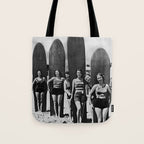 Woman Surfers, Black and White Vintage Beach Art Tote Bag Gallery Image 1