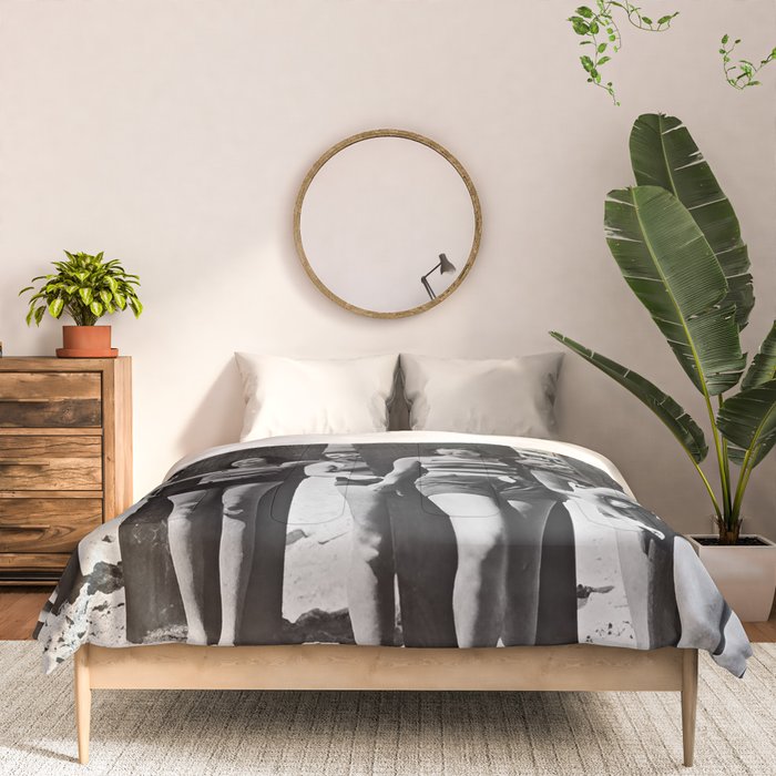 Woman Surfers, Black and White Vintage Beach Art Comforter Gallery Image 3