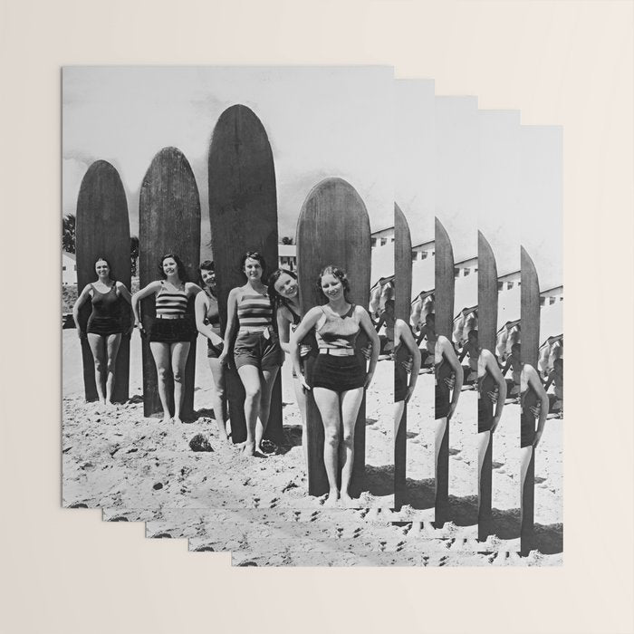 Woman Surfers, Black and White Vintage Beach Art Wrapping Paper Gallery Image 3