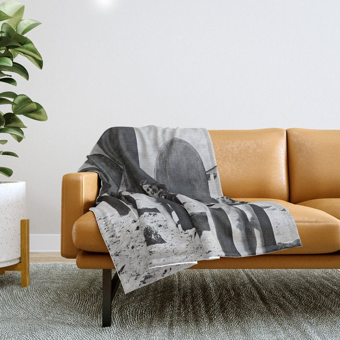 Woman Surfers, Black and White Vintage Beach Art Throw Blanket Gallery Image 1