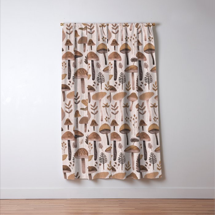 Cottagecore Mushroom Woodland Vintage Whimsy Brown Window Curtain Gallery Image 3
