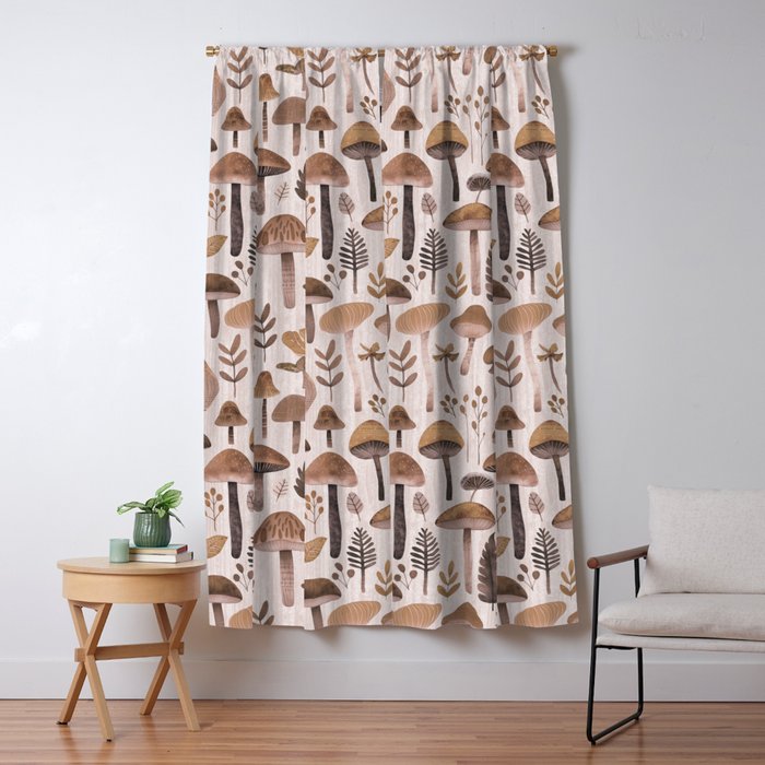 Cottagecore Mushroom Woodland Vintage Whimsy Brown Window Curtain Gallery Image 5