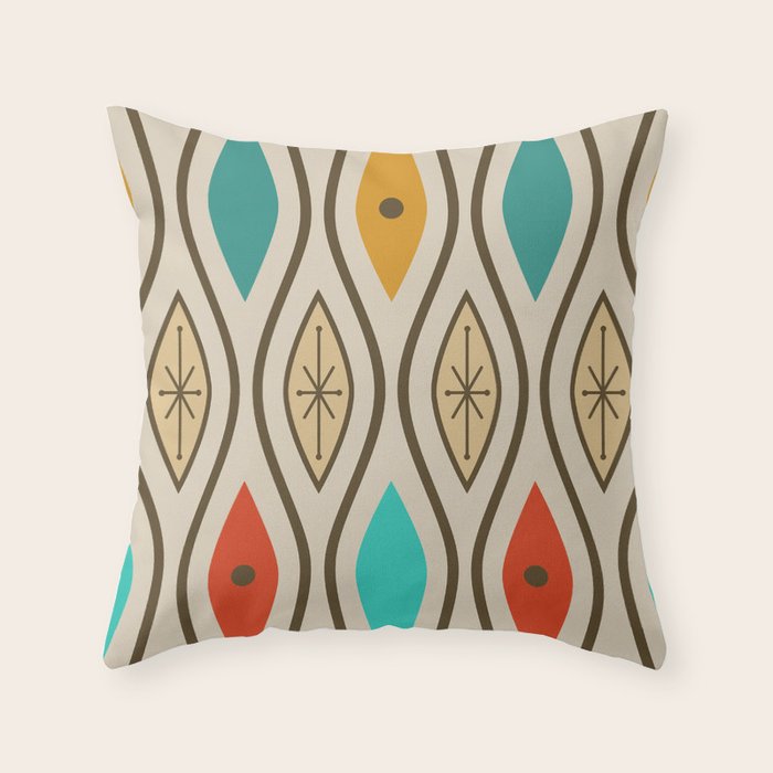 Retro Mid Century Modern Wavy Lines Colorful Throw Pillow Gallery Image 6