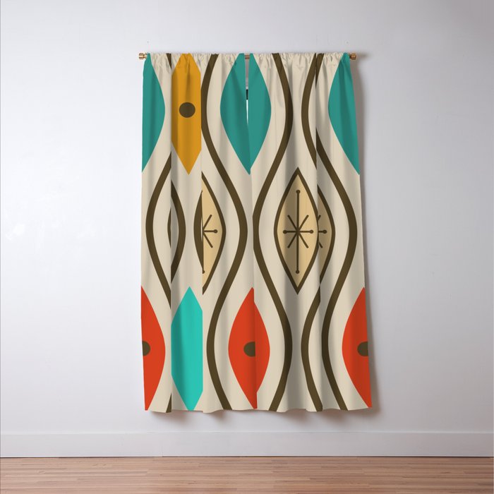 Retro Mid Century Modern Wavy Lines Colorful Window Curtain Gallery Image 3
