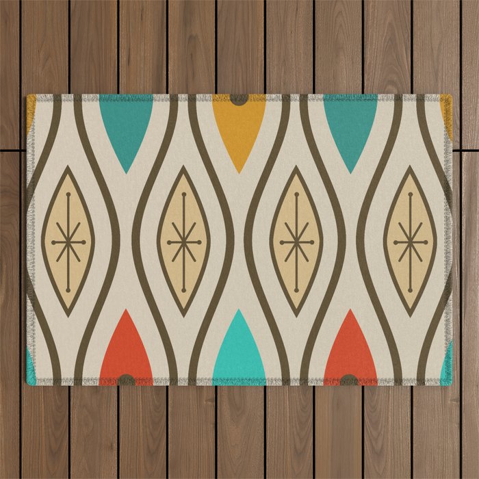 Retro Mid Century Modern Wavy Lines Colorful Outdoor Rug Gallery Image 1