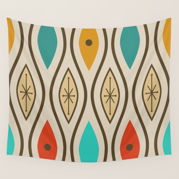 Retro Mid Century Modern Wavy Lines Colorful Wall Tapestry Gallery Image 4