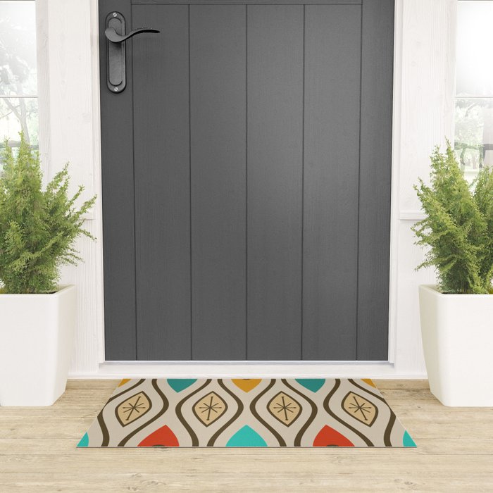 Retro Mid Century Modern Wavy Lines Colorful Welcome Mat Gallery Image 3