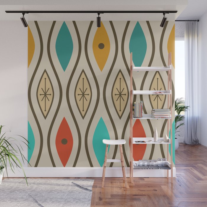 Retro Mid Century Modern Wavy Lines Colorful Wall Mural Gallery Image 1