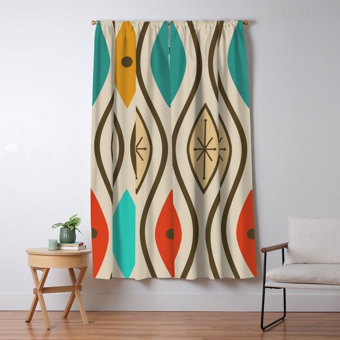 Retro Mid Century Modern Wavy Lines Colorful Window Curtain Gallery Image 5