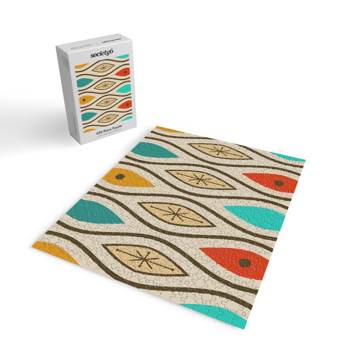 Retro Mid Century Modern Wavy Lines Colorful Jigsaw Puzzle Gallery Image 2