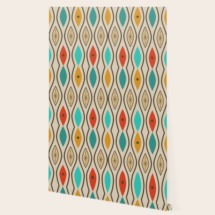 Retro Mid Century Modern Wavy Lines Colorful Wallpaper Gallery Image 2