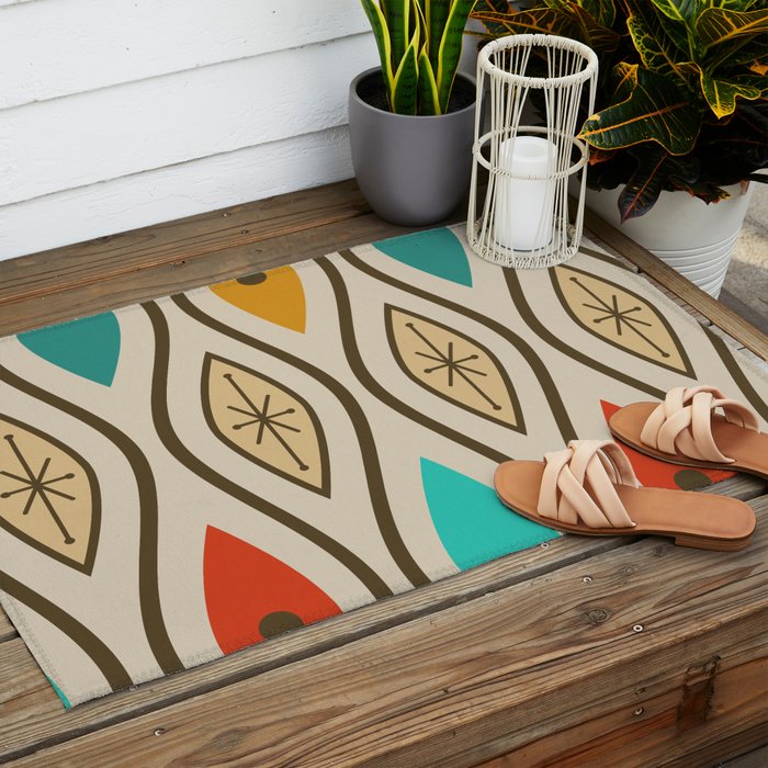 Retro Mid Century Modern Wavy Lines Colorful Outdoor Rug Gallery Image 2