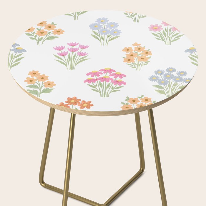 Delicate Hand-Drawn Pastel Floral Meadow Wildflowers  Side Table Gallery Image 2