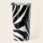 Abstract black and white paint brush stroke pattern Travel Mug Gallery Image 3