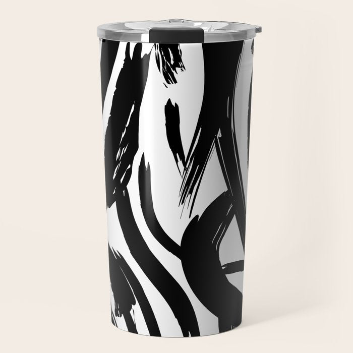 Abstract black and white paint brush stroke pattern Travel Mug Gallery Image 1